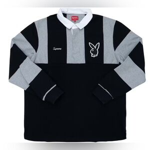 SUPREME Playboy Rugby Long sleeve. Navy/grey. Size Medium